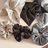 2025新款 高级感高质感轻奢灰色合金爱心条纹大肠法式 方巾发圈发饰