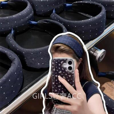 韩系简约波点牛仔海绵宽边发箍女高颅顶显脸小百搭防滑压发头箍