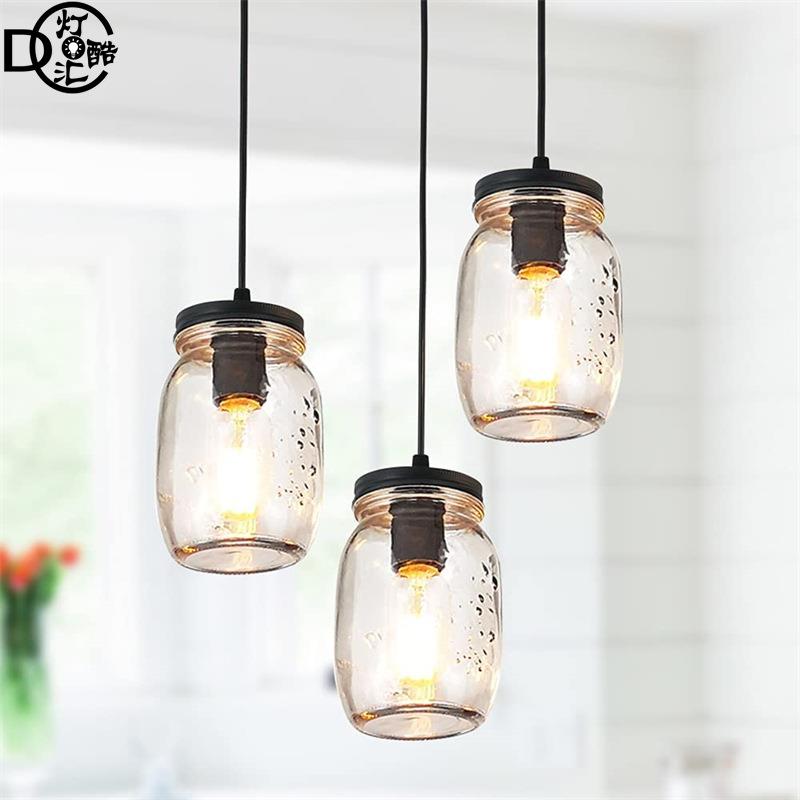 美式乡村工业风多头吊灯吧台厨房岛餐厅单头梅森罐玻璃吊灯