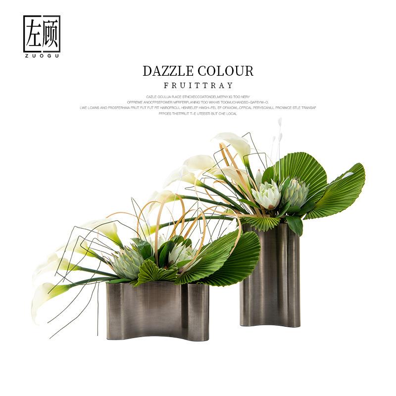 左顾2023新款现代轻奢仿真花假花摆设餐桌售楼处洽谈桌花瓶花艺