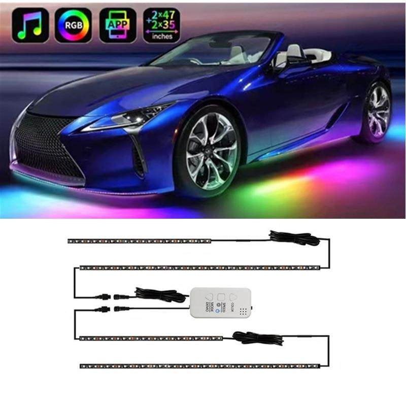 汽车底盘氛围灯改装声控APP七彩流光装饰灯条LED幻彩跑马车底灯