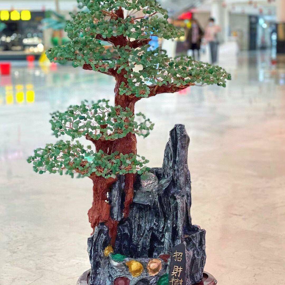 纯天然紫水晶绿东陵流水招财摆件高山流水财源滚滚