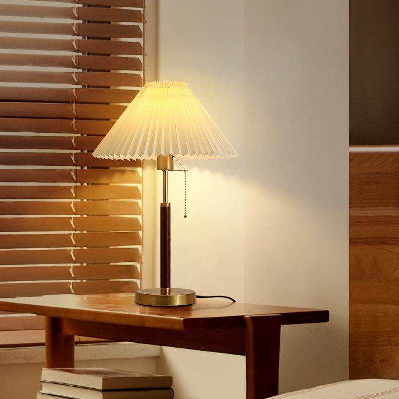 床头台灯卧室灯百褶装饰小夜灯白蜡原木中古书房客氛围灯