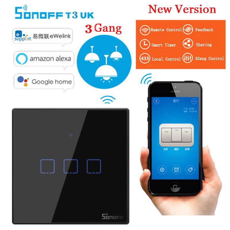 Sonoff T3 UK 3C 英规智能家居墙壁触摸开关Wifi/APP远程控制