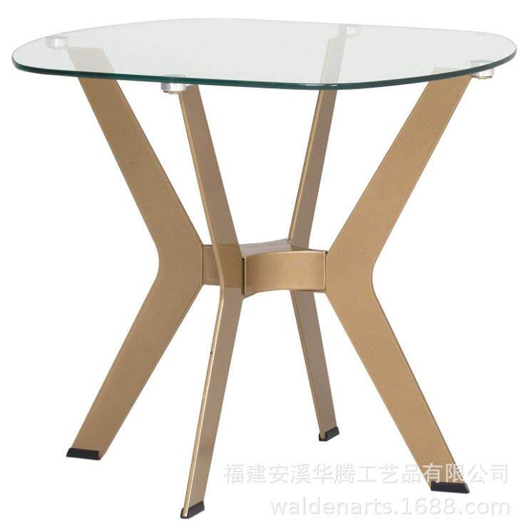 美式乡村钢化玻璃铁艺茶几现代简约小户型金色桌几