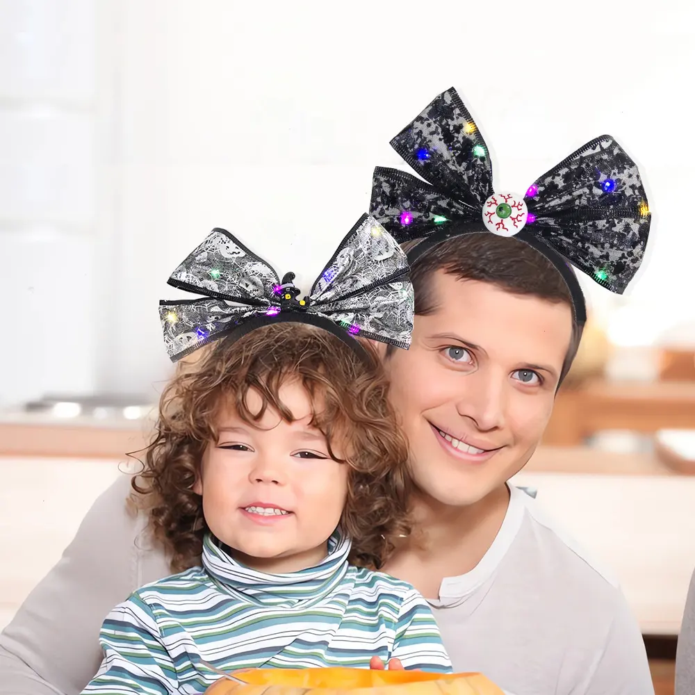 万圣节网纱结发箍鬼节派对舞会发光头箍led彩灯骷髅幽灵头扣