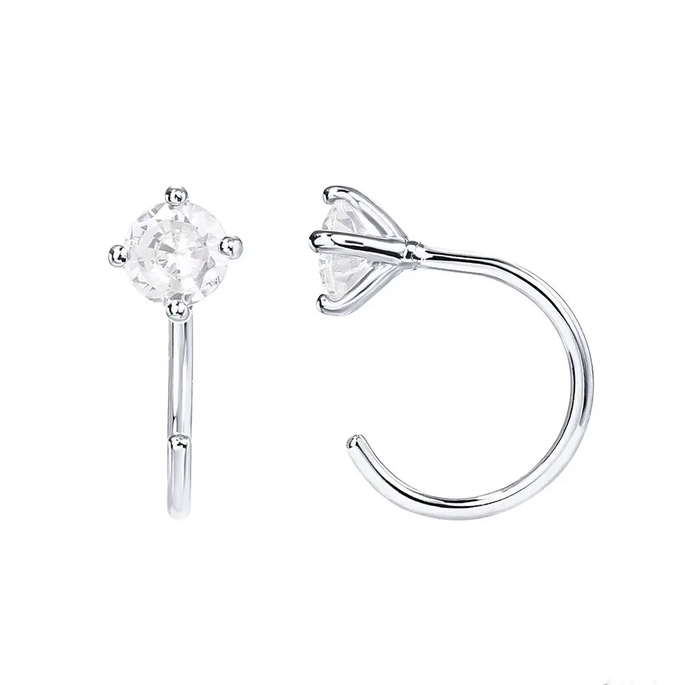 欧美热销半圆形耳环简约风四爪镶钻耳挂式耳圈形