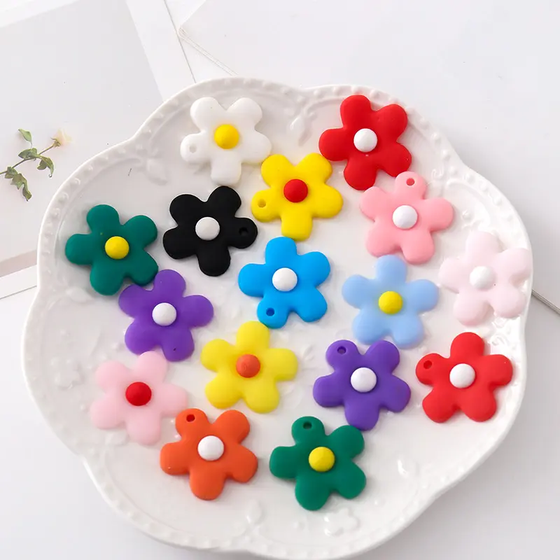 可爱花朵pv软胶贴片挂件配件少儿发夹发圈贴片材料