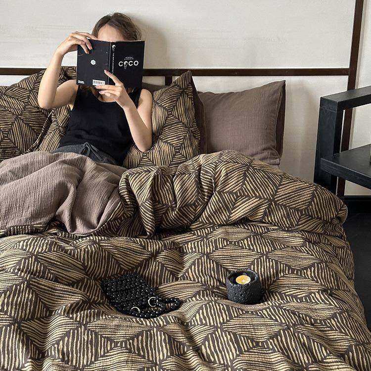 简约复古双层纱全棉四件套双人加大2.2m中性风纯棉裸睡床上被套,纺织面料/辅料/配套,纺织机械配件,淘宝优惠券,粉丝福利购,淘宝优惠卷