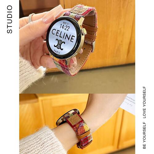 彩色毛呢GT5华为GT4手表带秋冬真皮质GT3pro新款watch4女fit3适用