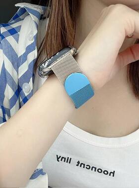 适用苹果表带 圆尾磁吸applewatch米兰金属 S78iwatch654se 男女