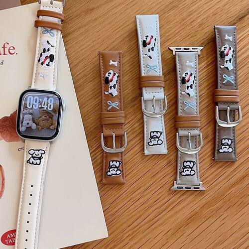 腊肠狗皮质手表表带适用苹果11AppleWatch10华为腕带可爱复古百搭