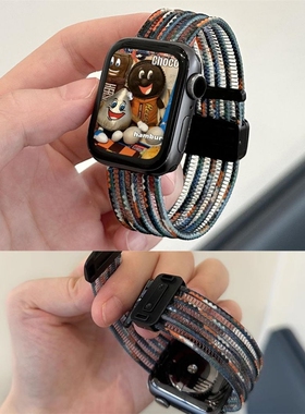 适用ApplewatchS910尼龙磁吸扣双节表带苹果手表87654男女se2透气