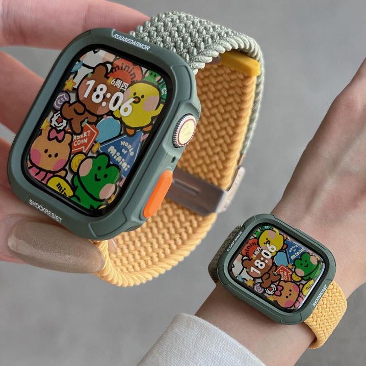 适用s10苹果applewatchS11手表带撞色编织s9立体壳iwatch78代se3