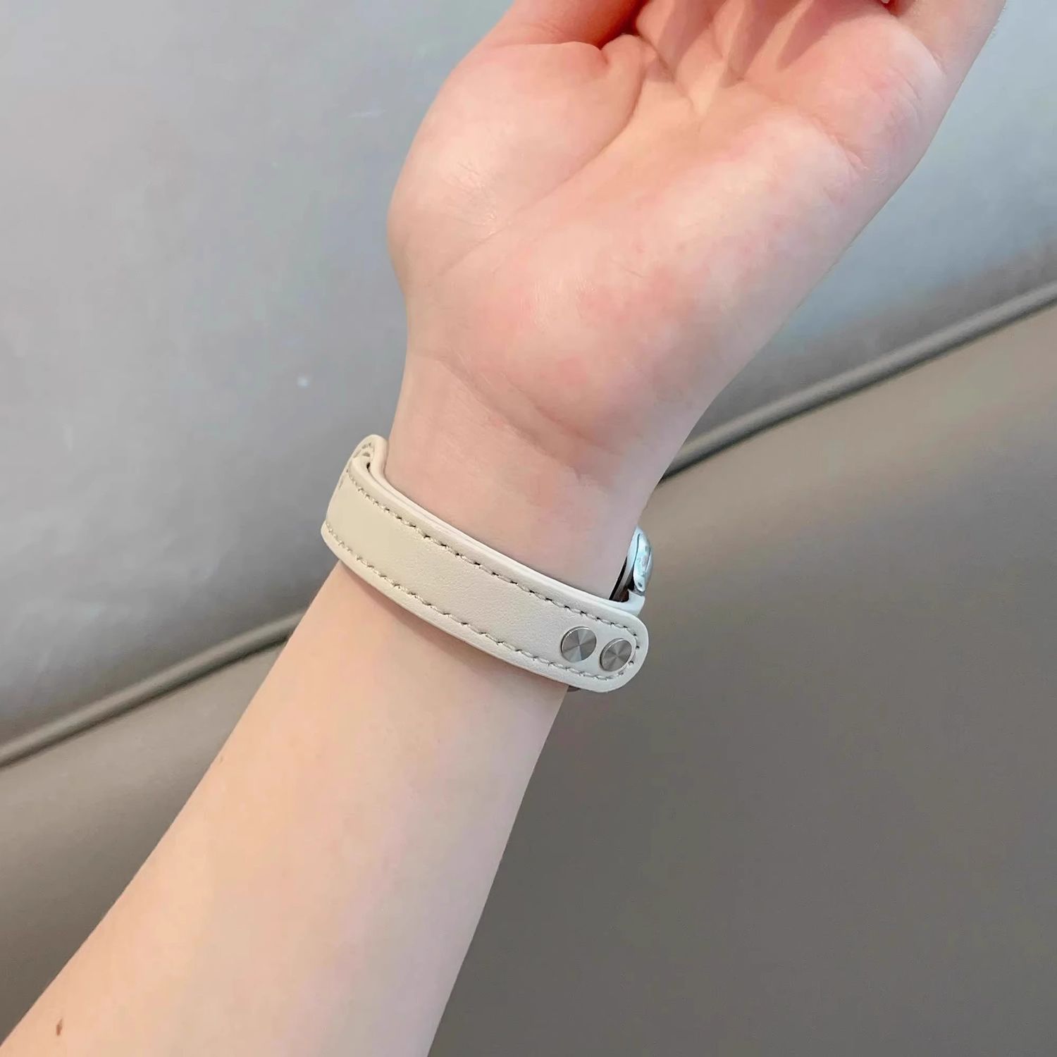 简约双钉真皮质oppo手表watch3/2/X/3pro/4pro表带男女se细款适用