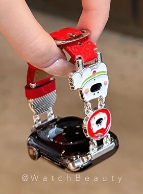 卡通苹果小狗皮质苹果手表表带适用于Apple Watch11S89iwatch10SE