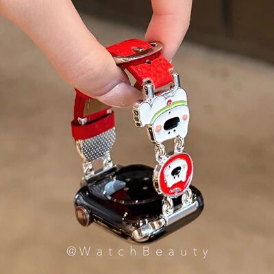 卡通苹果小狗皮质苹果手表表带适用于Apple Watch11S89iwatch10SE