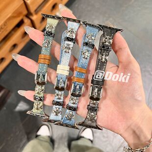 扎染牛仔十字架细款表带适用于苹果华强北手表Applewatch复古腕带