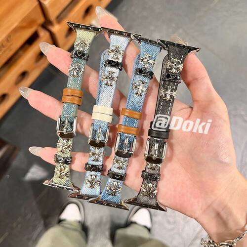 扎染牛仔十字架细款表带适用于苹果华强北手表Applewatch复古腕带