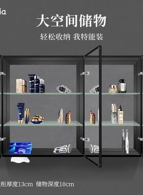 黑色全铝合金浴室镜柜单独挂墙小尺寸收纳镜柜家用卫生间镜箱定制