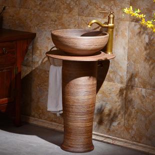 阳台陶瓷立柱式洗脸盆台柱式落地花园户外一体洗手盆家用庭院复古