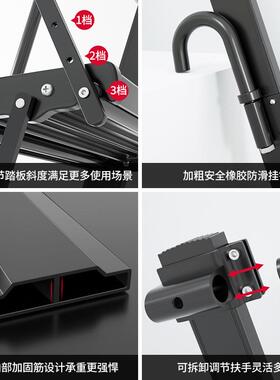 黑色阁楼楼梯铝合金安全高扶手专用梯子上房顶阳台加厚爬梯