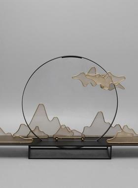 新中式创意铁艺金属假山摆设客厅电视柜玄关摆件办公室高端装饰品