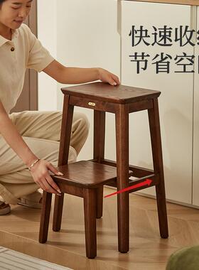 实木家用折叠梯凳两步台阶家用加厚可折叠多功能两用梯子登高爬梯