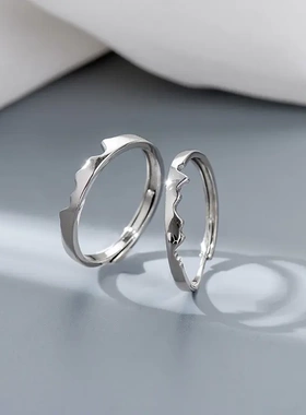 榕树下s925银山盟海誓情侣戒指情人节小众礼物活口素圈指戒男女款