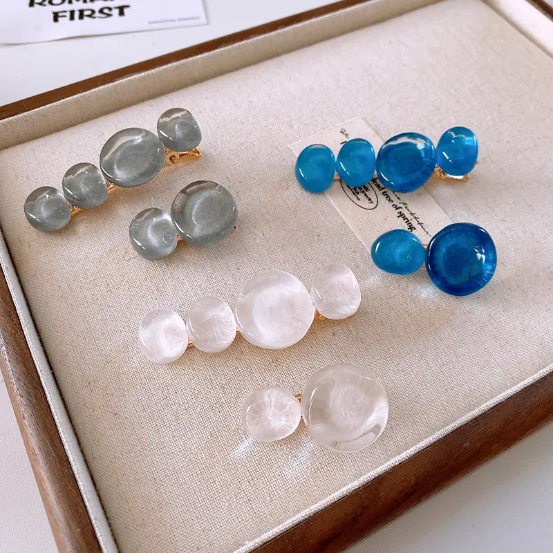 超仙水波纹几何树脂圆形鸭嘴夹气质百搭刘海侧边发夹森系发饰