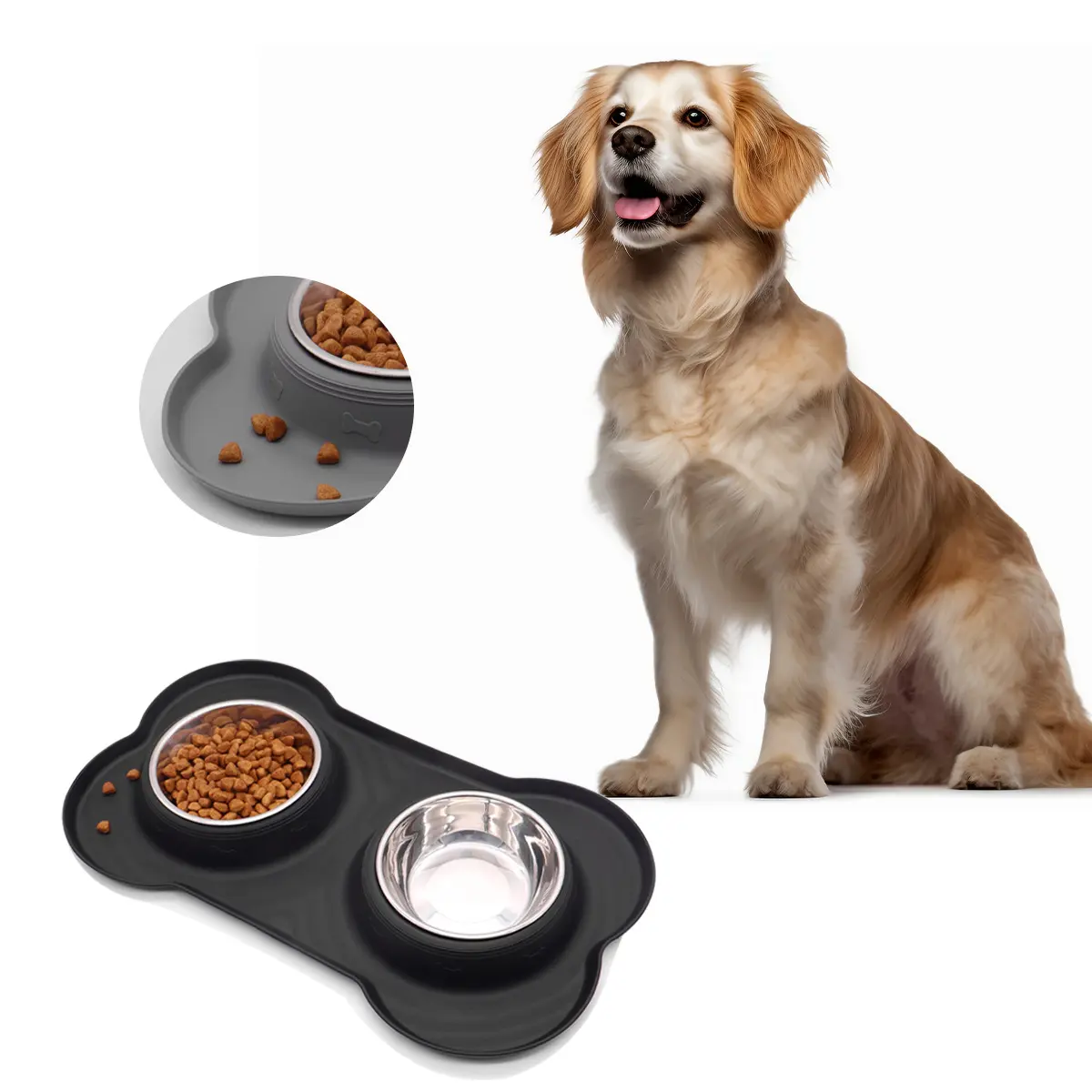 猫狗食具狗食盆宠物碗双碗2用防打翻狗碗不锈钢宠物喂水狗狗饭碗