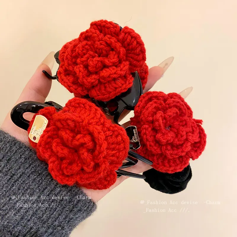 编织毛线花朵字母发抓新年喜庆小号夹时尚百搭发夹发饰女