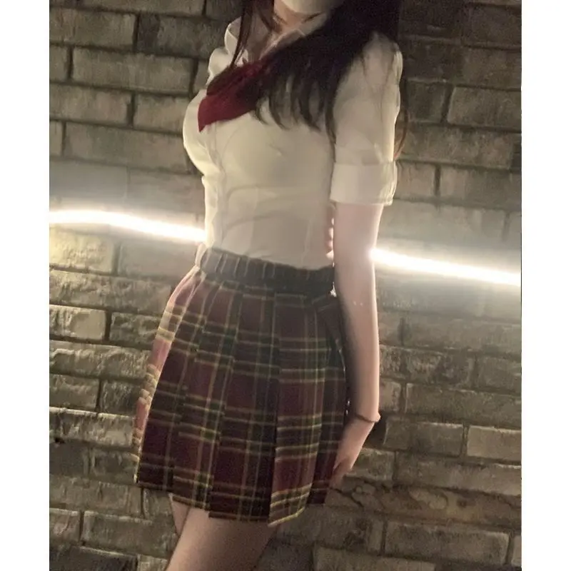 纯欲风辣妹jk收腰衬衫修身百褶裙套装夏季短袖日系显瘦衬衣女