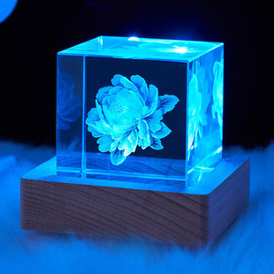 小水晶立方体爱心云朵发光内雕3D图案摆件礼品生日礼物