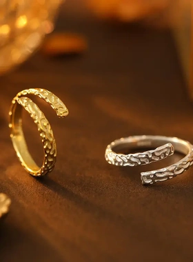 s925银肌理感小众交叉戒指女韩版时尚感开口可调节指环指戒