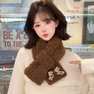 可爱蝴蝶结毛绒款软妹围巾女秋冬季ins少女日系学生百搭韩版围脖