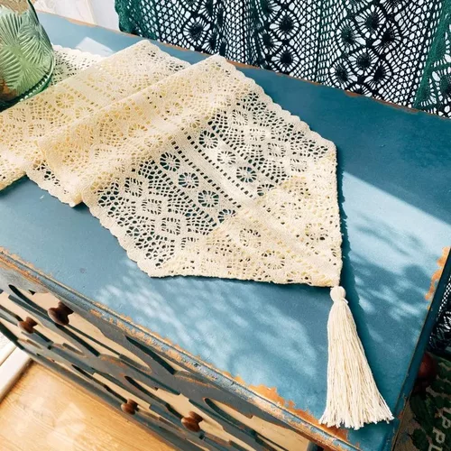 6b76美式田园ins风纯棉钩花电视柜餐边柜鞋柜防尘盖巾餐桌茶几布