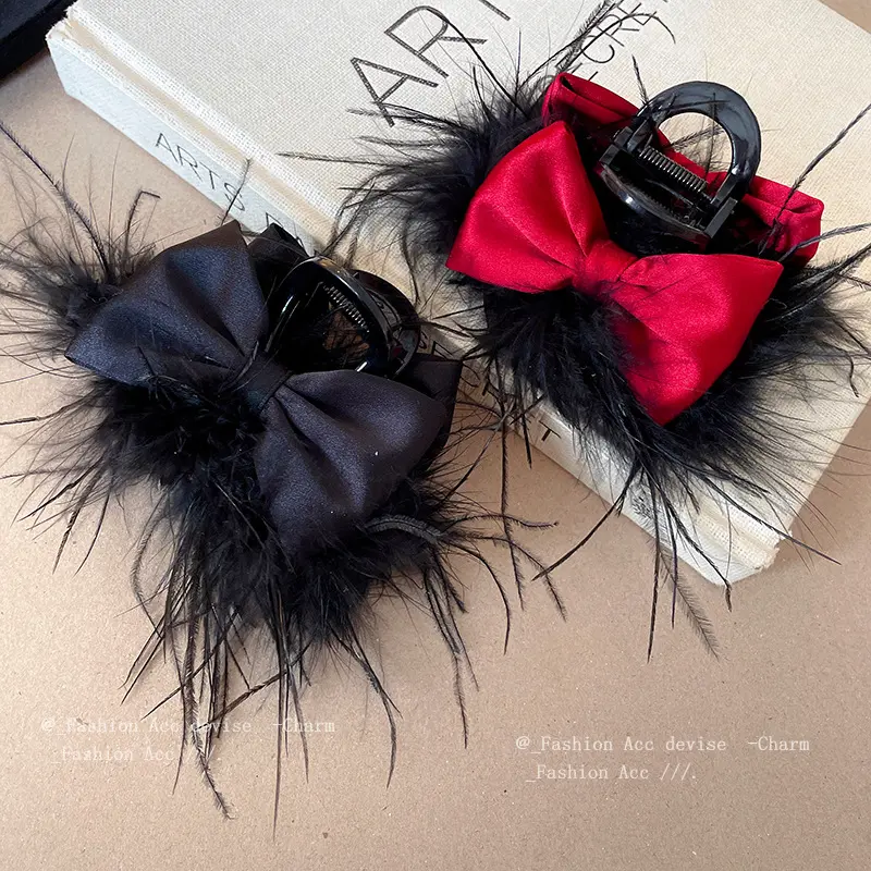 结羽毛发抓时尚轻奢后脑勺盘发夹高级感百搭新款发夹发饰