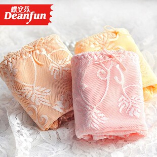 4条超市同款 底M裤 2187 中腰透气网纱蕾丝弹力平角裤 蝶女士内裤