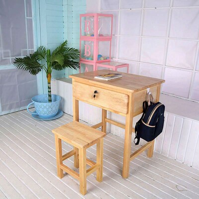 带抽屉纯实c木写字桌作业桌书桌家用学生课桌椅书桌免安装隼卯简