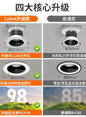 深杯筒灯嵌入式超亮防眩光射灯1u2w钻孔10cm12公分110mm大功率孔