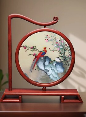 苏州苏绣双面绣摆台花梨木新中式摆件小屏风中国风出.国礼物老外