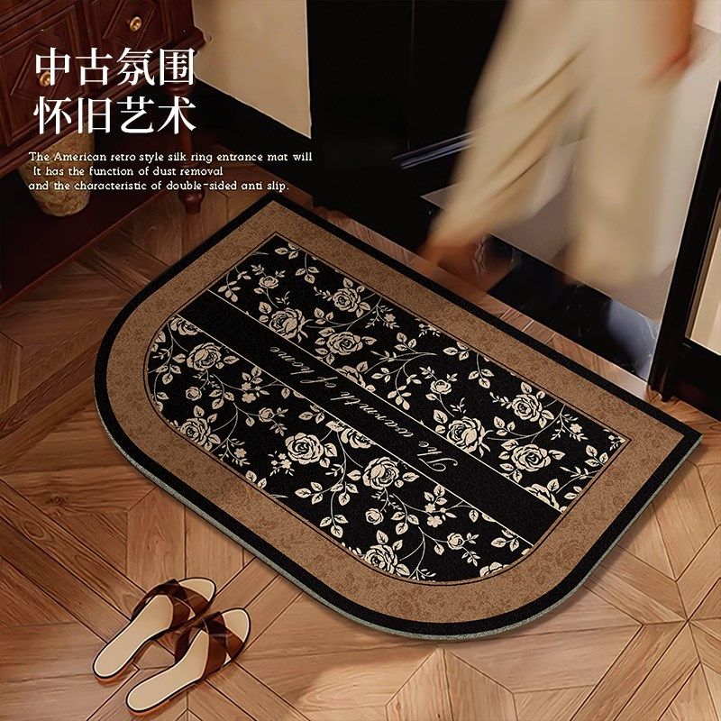丝圈入户门地垫中古风p高级感耐脏防滑家用门口进门脚垫可裁剪垫,居家布艺,入户地垫,淘宝优惠券,粉丝福利购,淘宝优惠卷