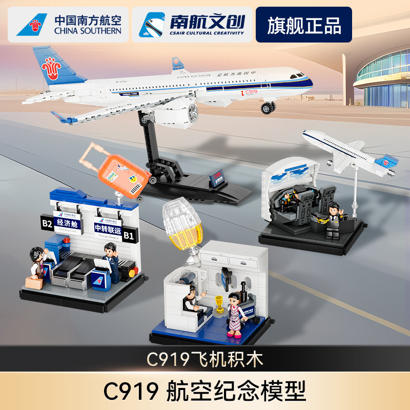 南航C919大型客机模型拼装积木图片