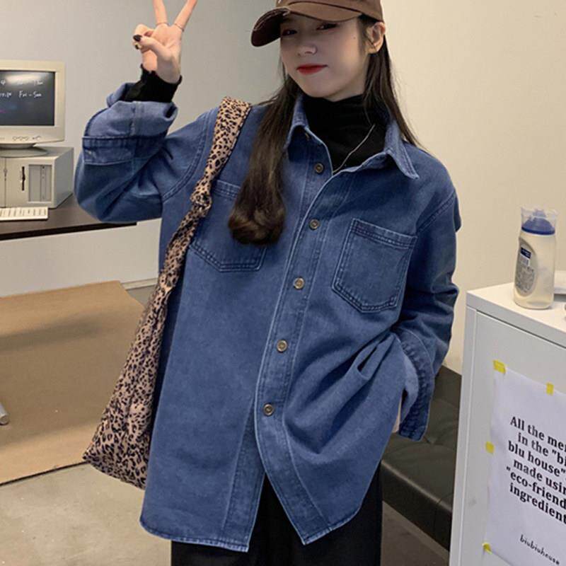推荐牛仔衬衫女春秋新款欧货设计感小众内搭叠穿衬衣外套宽松休闲