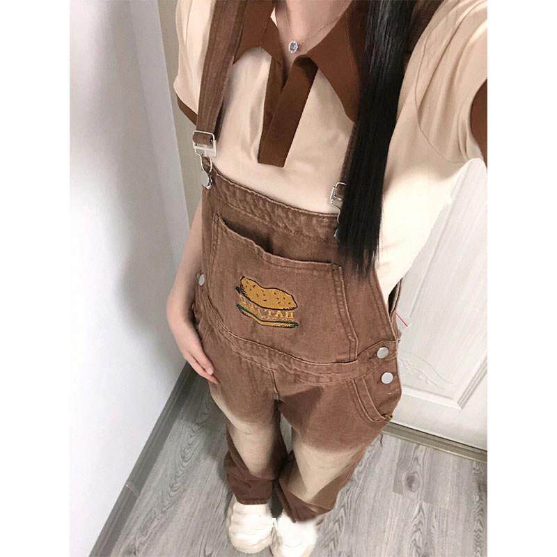 推荐复古减龄棕色牛仔背带裤女2026春秋新款大码宽松显瘦阔腿连体