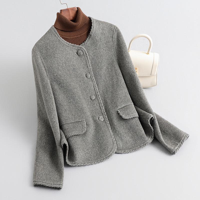 新品高级感羊绒大衣2024新款秋冬小香风毛呢短款双面羊毛呢外套女