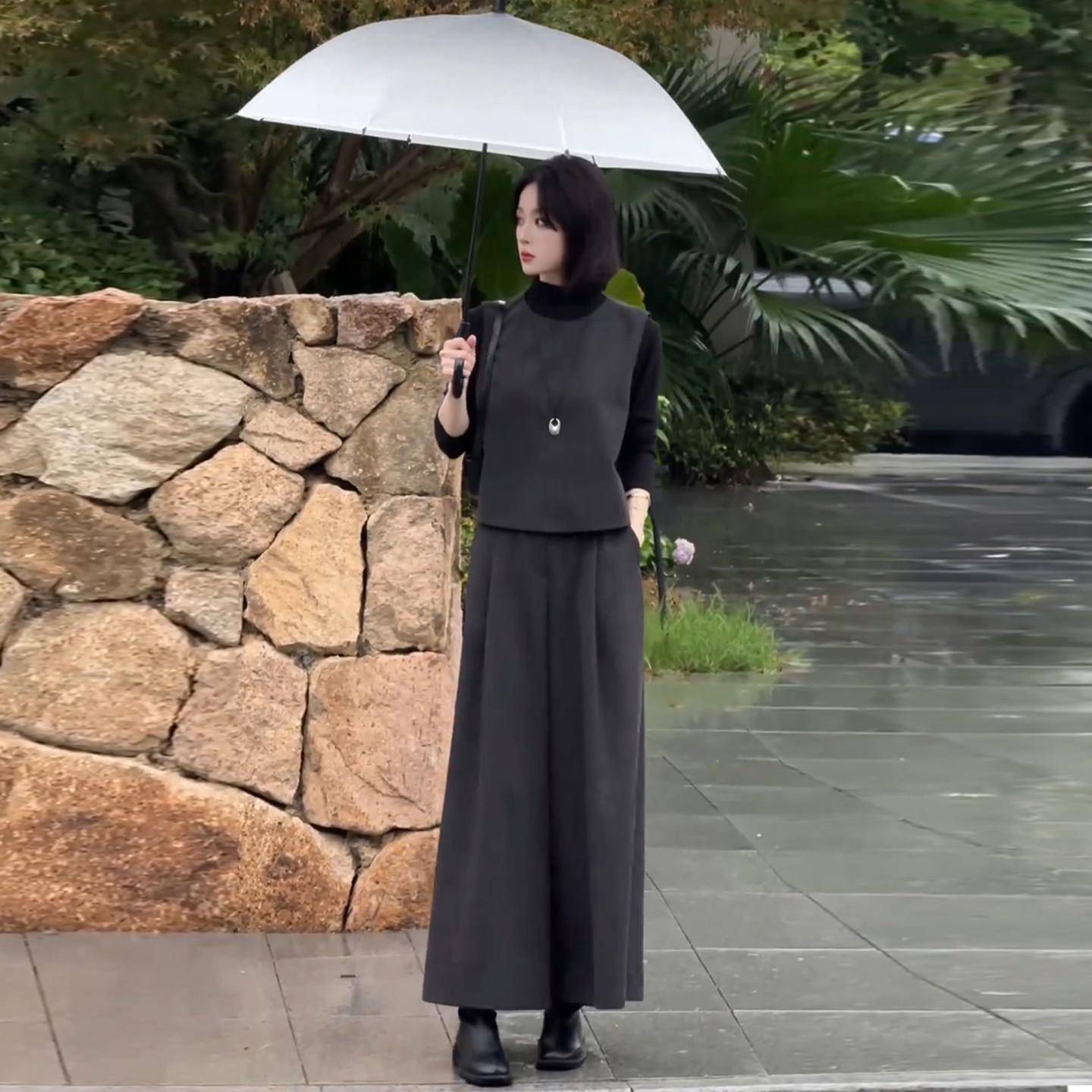 推荐时尚洋气套装女2026秋季新款韩版宽松马甲打底衫阔腿裤显瘦三