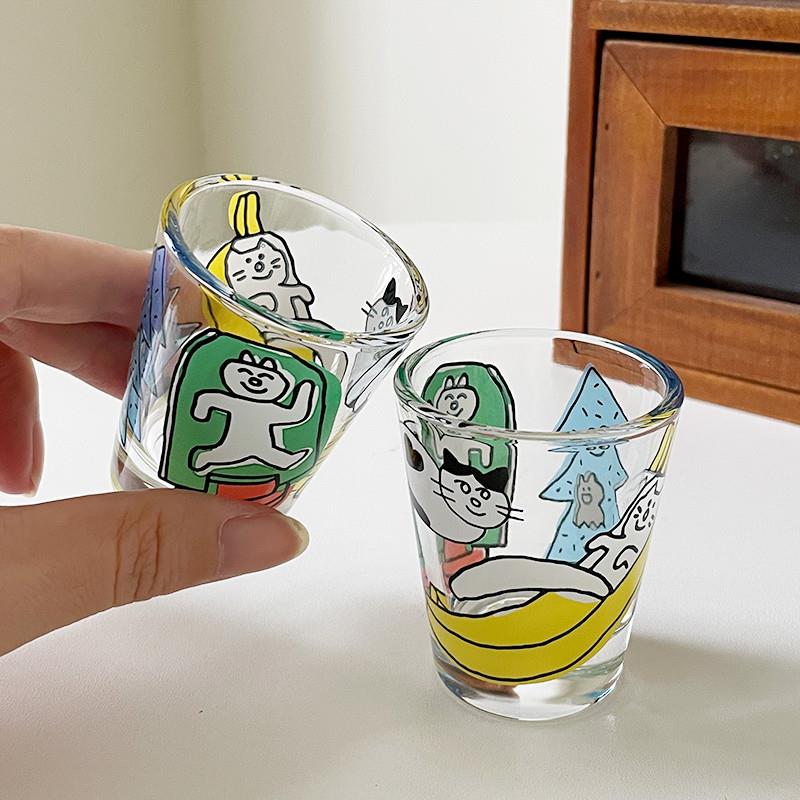 日式清酒杯子套装加厚迷你玻璃烧酒杯家用个性印花小酒杯白酒杯子
