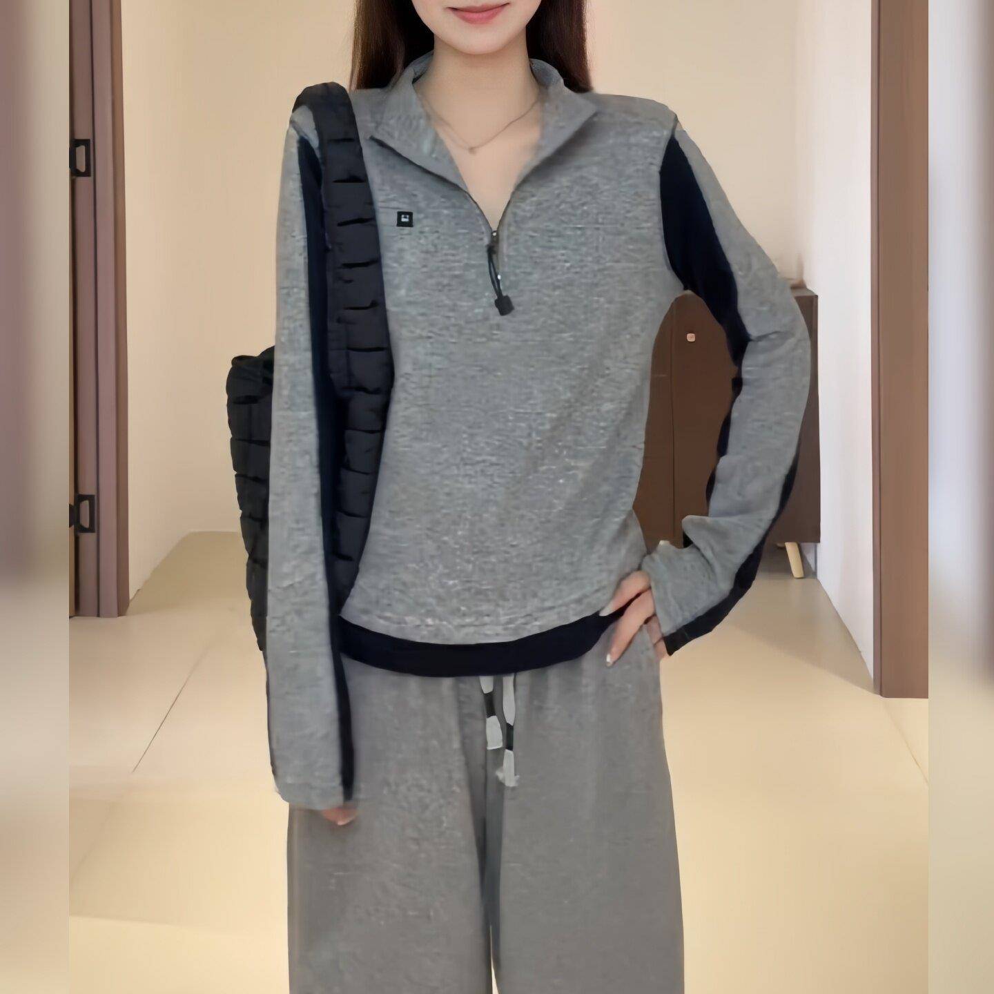 推荐韩版撞色加厚立领半拉链长袖拼色修身显瘦休闲上衣2026年秋季
